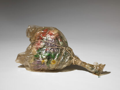 Christo, Wrapped Flowers, 1966 |  Plastikblumen, Polyethylen und Schnur, 15,2 x 71 x 40,6 cm |  Copyright & courtesy of the artists, Sammlung olorVISUAL, Barcelona