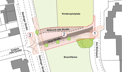 In drei Bauabschnitten wird der neue Anschluss der Straße Am Wollepark an die Stedinger Straße hergestellt. | Bild: Stadt